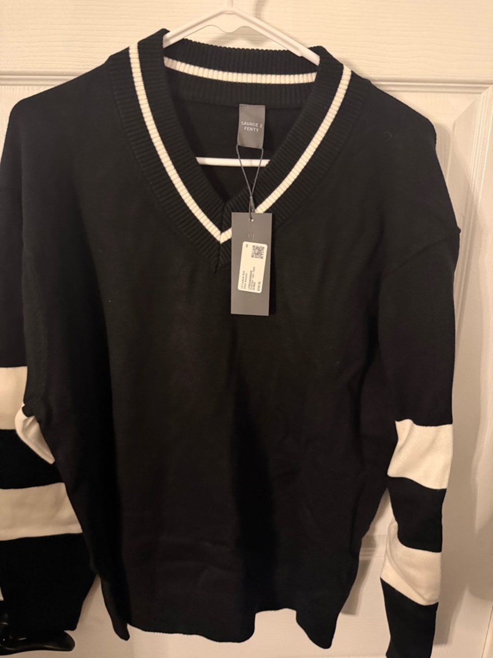 Savage X Fenty Black V-Neck Sweater with White Trim